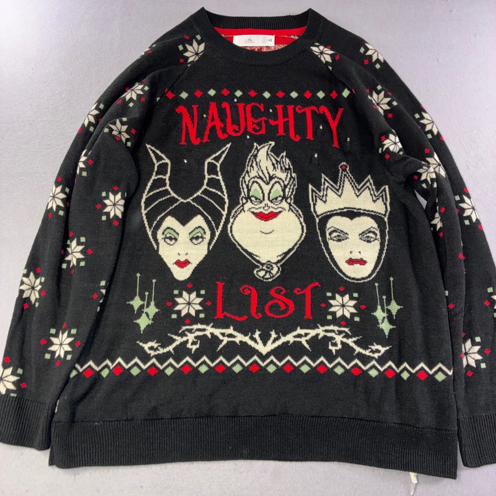 Disney Villains Sweater Large Black Naughty List Maleficent Ursula Knit